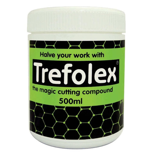 CRC Trefolex Magic Cutting Compound 500ml 3060 in a jar with clear label and black hexagonal pattern background.