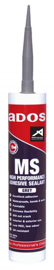 ADOS Black RTV Neutral Cure Silicone Sealant 310ml 8367 in grey adhesive sealant tube with nozzle.