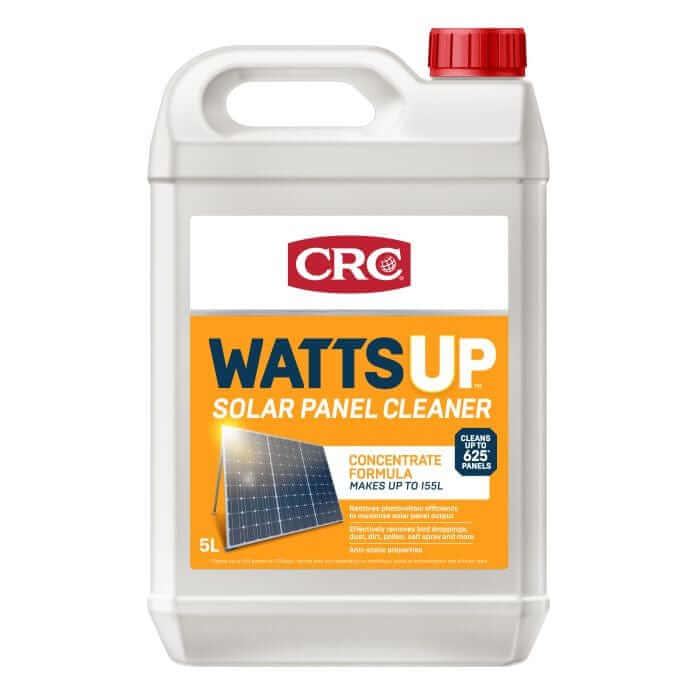CRC WattsUp Solar Panel Cleaner 5L 1753427 in a 5L container for effective solar panel cleaning.