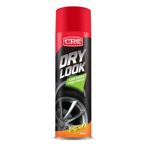 CRC Dry Look Tyre Finish Aerosol 500ml can with low sheen finish for tyres, mudflaps, and bumpers.