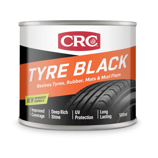 CRC Tyre Black Can 500ml 9102 - revives tyres, rubber, mats & mud flaps with improved coverage and UV protection.