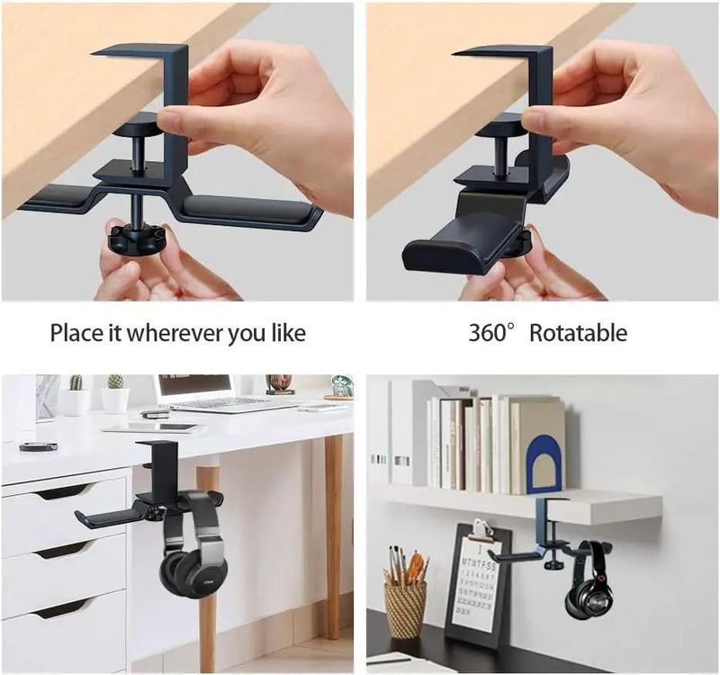 Dual Rotatable Headphone Stand Hanger Under Desk Headset Hook Holder by salelink.co.nz