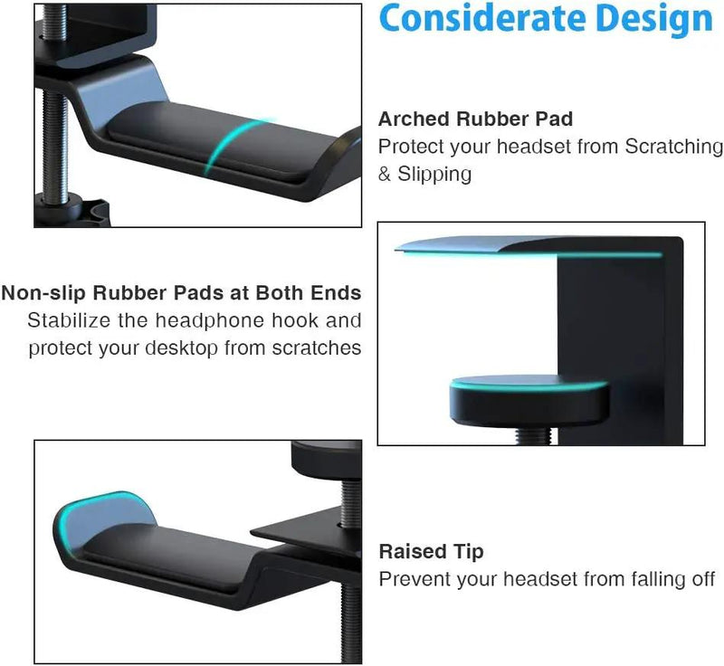 Dual Rotatable Headphone Stand Hanger Under Desk Headset Hook Holder by salelink.co.nz