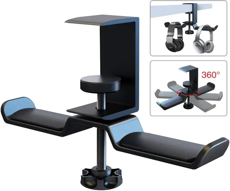 Dual Rotatable Headphone Stand Hanger Under Desk Headset Hook Holder by salelink.co.nz