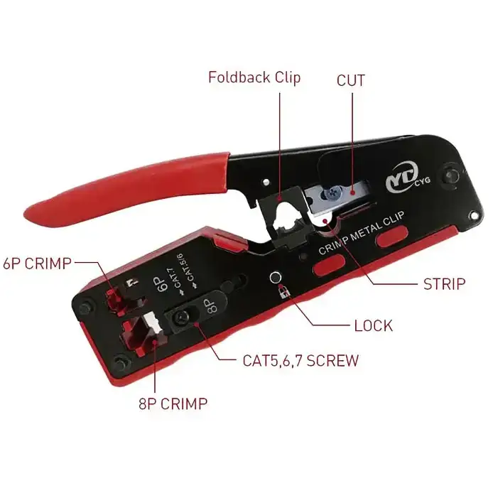 Crimping & Stripping Tool with 8P/6P Ethernet Connectors (different colours available) by Habicare
