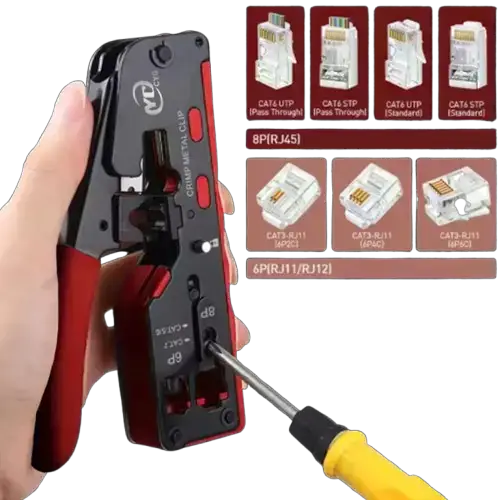 Crimping & Stripping Tool with 8P/6P Ethernet Connectors (different colours available) by Habicare