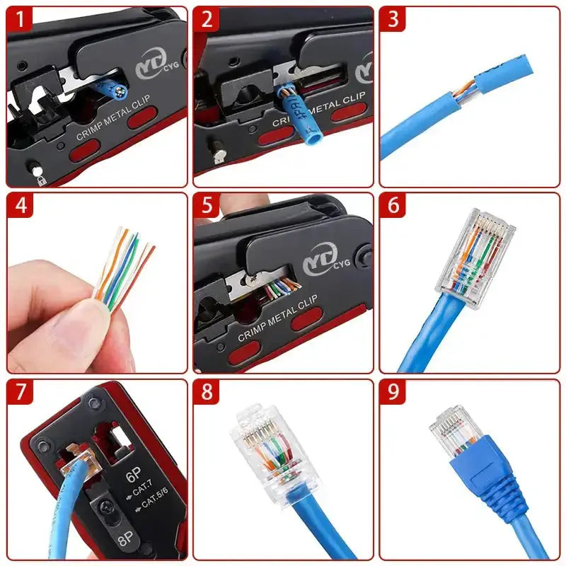 Crimping & Stripping Tool with 8P/6P Ethernet Connectors (different colours available) by Habicare