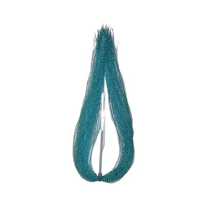 Crystal Flash Tying Material in vibrant teal color, ideal for enhancing hooks and attracting fish.