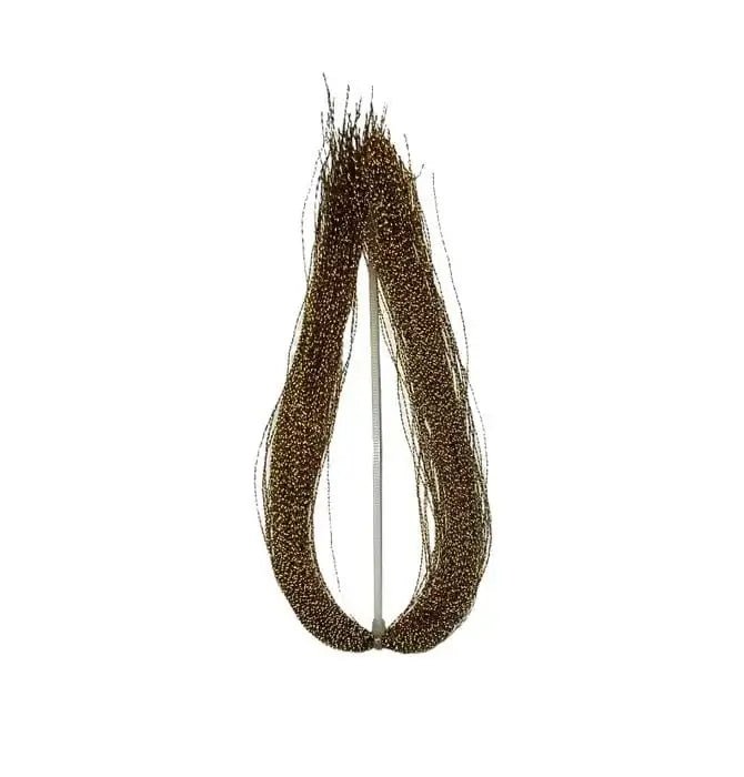 Crystal Flash Tying Material showcasing shiny strands for fishing hooks to attract fish in low light conditions.