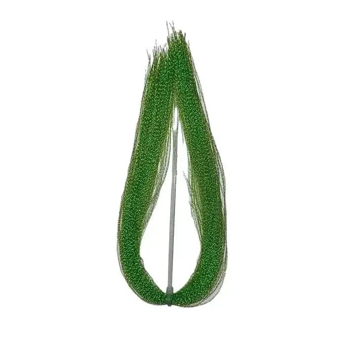Crystal Flash Tying Material in vibrant green strands for fishing and fly tying.