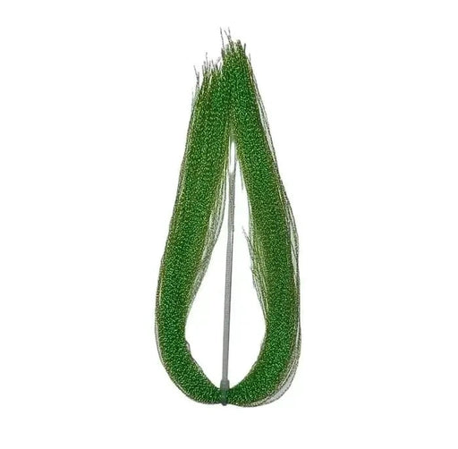 Crystal Flash Tying Material in vibrant green strands for fishing and fly tying.