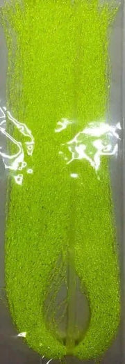 Crystal Flash Tying Material in bright neon yellow strands for fishing and fly tying.