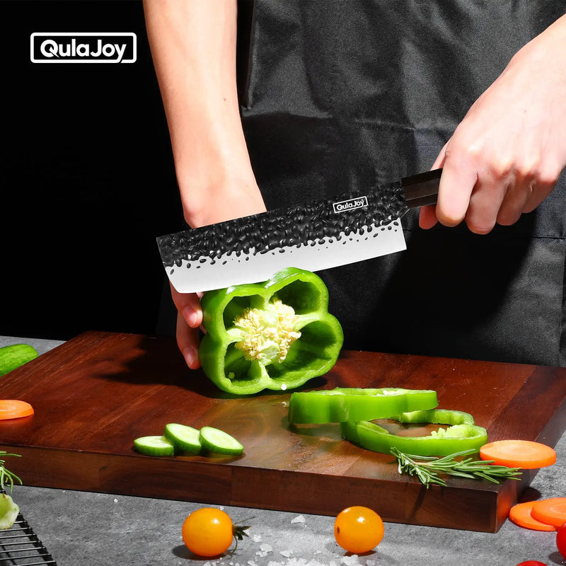 Qulajoy 7 Inch Santoku Knife - Professional Japanese Chef Knife - Razor Sharp 9cr18mov Blade - Hammered Kitchen Knife - Octagonal Rosewood Handle With Sheath - Chef by China Dropship