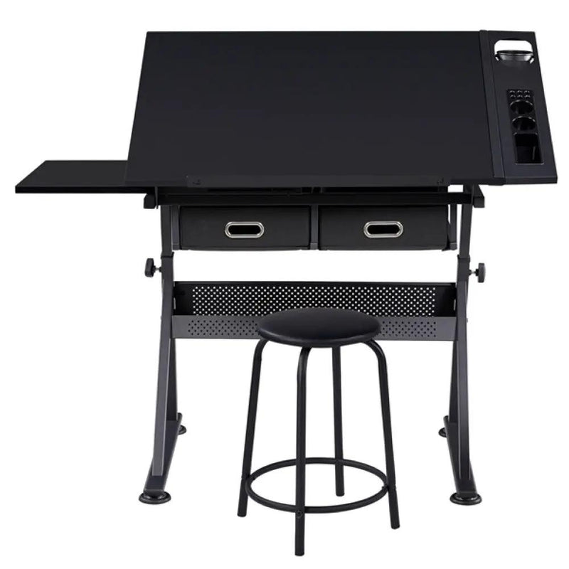 Drafting Table/Stool Set with Adjustable Table Angles & Heights All-in-One by Yaheetech