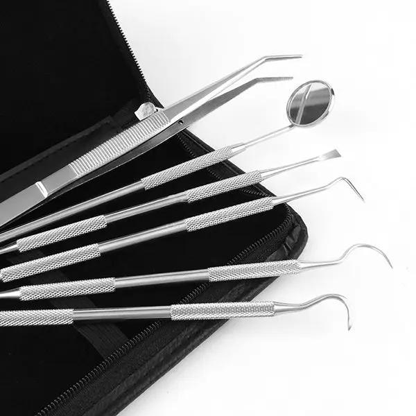 6PCS Dental Hygiene Tools Teeth Cleaning Kits Mirror Scraper Pick Scaler Tweezer by salelink.co.nz