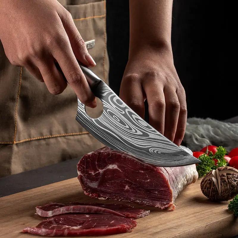 Damascus Stainless Steel Bone Knife For Kitchen Bone cutting knife and cover by China Dropship