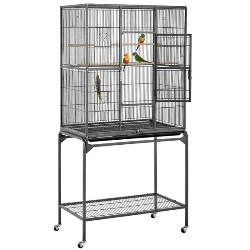 63’’H Large Parrot Cage w/ Stand Rolling Metal Pet Cage by Yaheetech