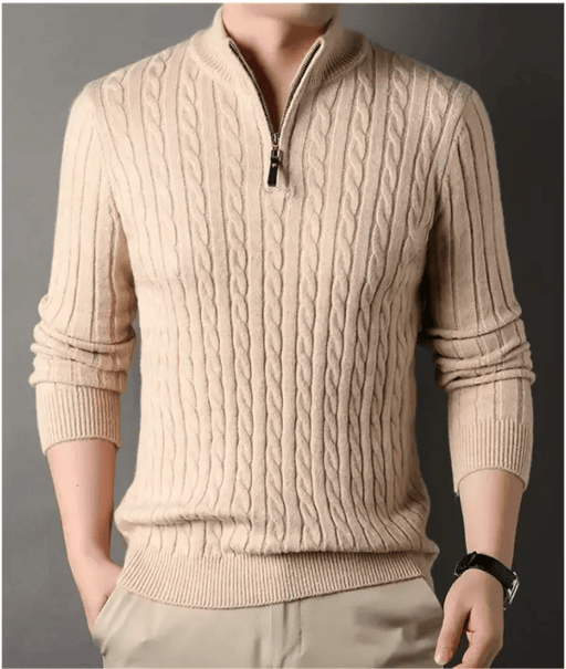 China Dropship Sweater Men's Solid Color Half Zip Thick Sweater Warm Knit Pullover Men's Solid Color Half Zip Thick Knit Sweater