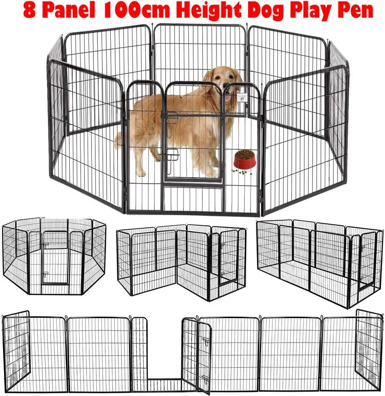 8 Panel Pet Playpen Dog Exercise Pen Fence Metal Exercise Barrier 100cm