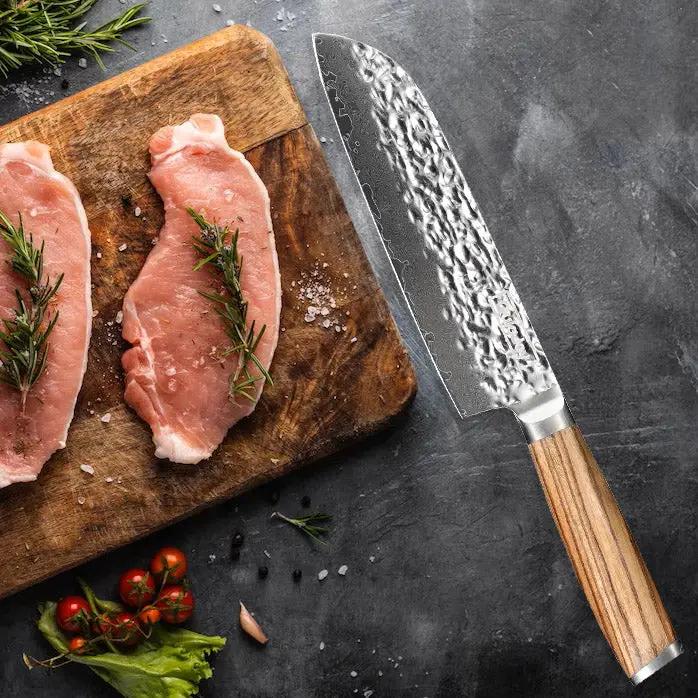 Qulajoy Nakiri Chef Knife 6.5 Inch - Professional Japanese 67 Layers Damascus VG-10 Steel - Hammered Vegetable Cutting Knife - Zebrawood Handle With Sheath - Nakiri by China Dropship