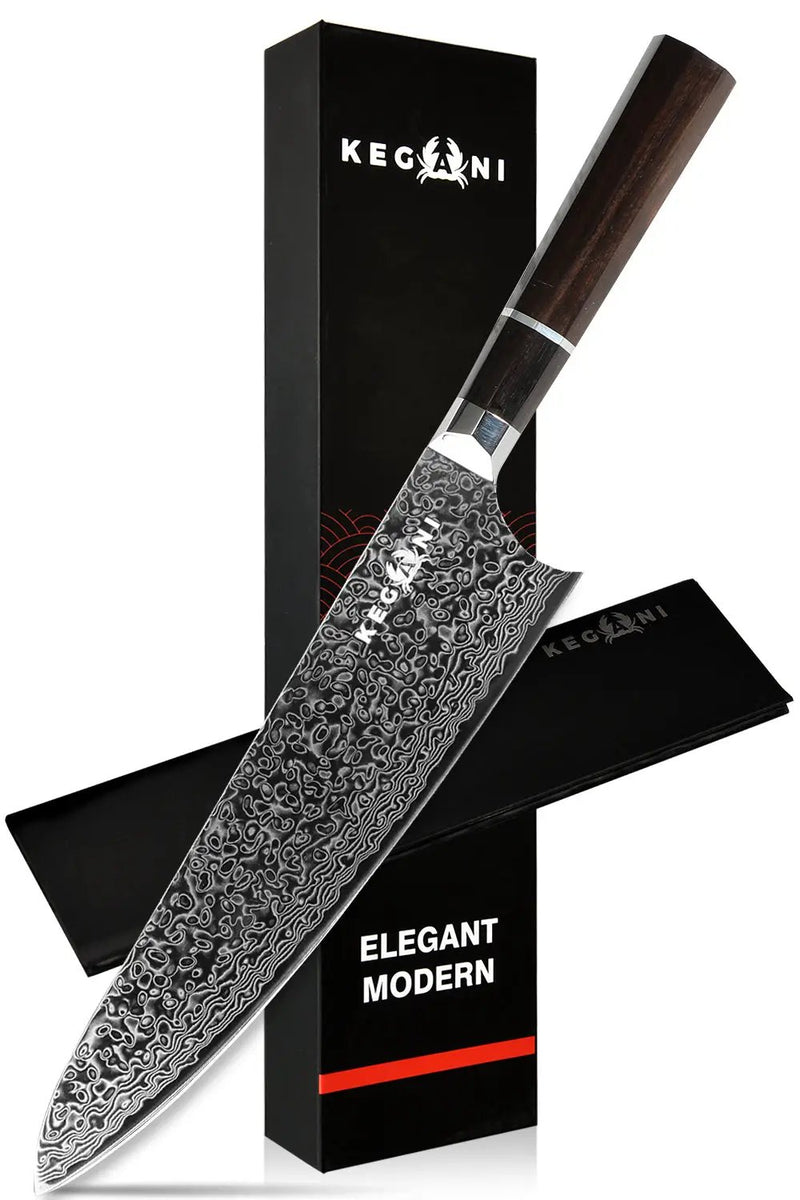 Kegani 8 Inch Japanese Kiritsuke Chef Knife, Japanese 67 Layers VG-10 Damascus Knife, Ebony FullTang Handle Natural Texture Japanese Knife Sushi Knife Gyuto Knife - Kiritsuke Chef Knife by China Dropship