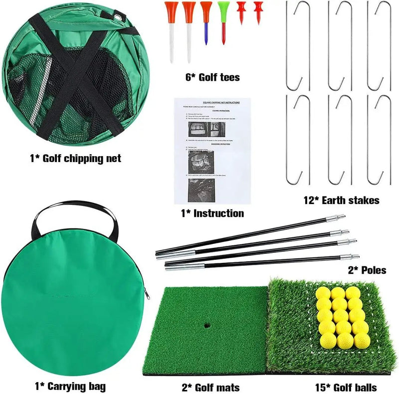 Golf Practice Net Hitting Net Golf Chipping Net Kit - Net + Balls + Mats by salelink.co.nz