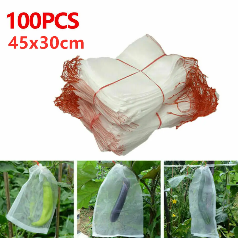 100pcs 45x30cm Agriculture Garden Fruit Vegetable Protection Exclusion Mesh Net Bags by salelink.co.nz