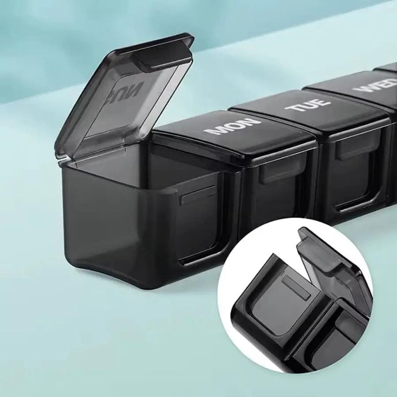 9eight5 Tools & Models Daily Pill Box (Black) Seven Day Pill Box Weekly Organizer Portable