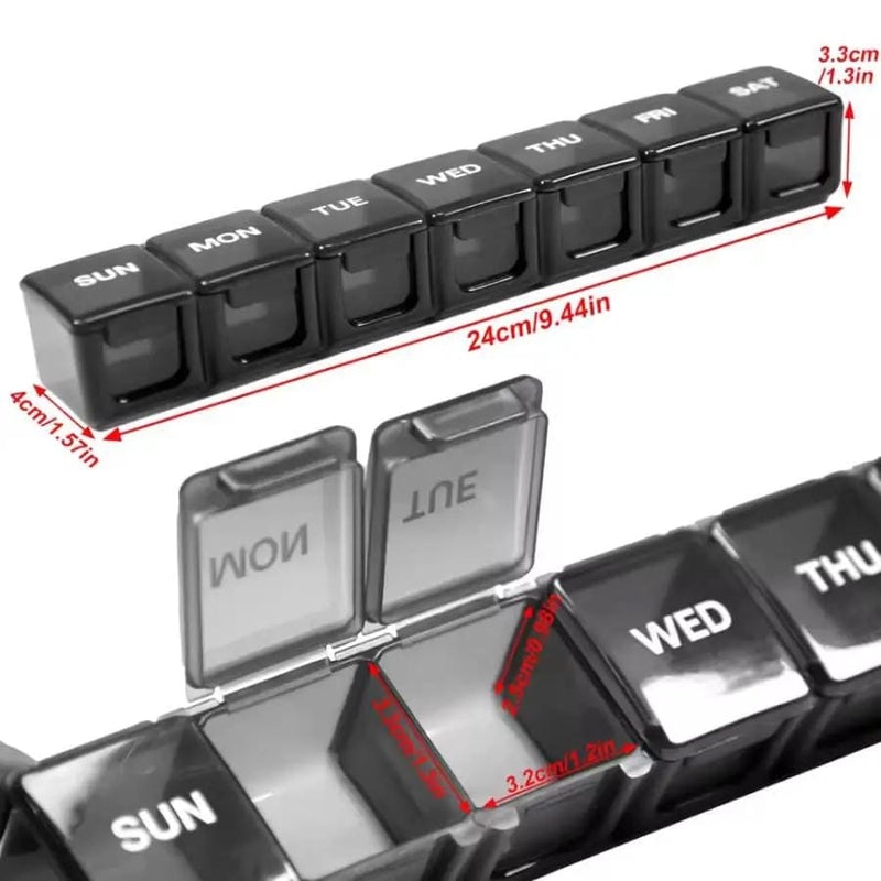 9eight5 Tools & Models Daily Pill Box (Black) Seven Day Pill Box Weekly Organizer Portable
