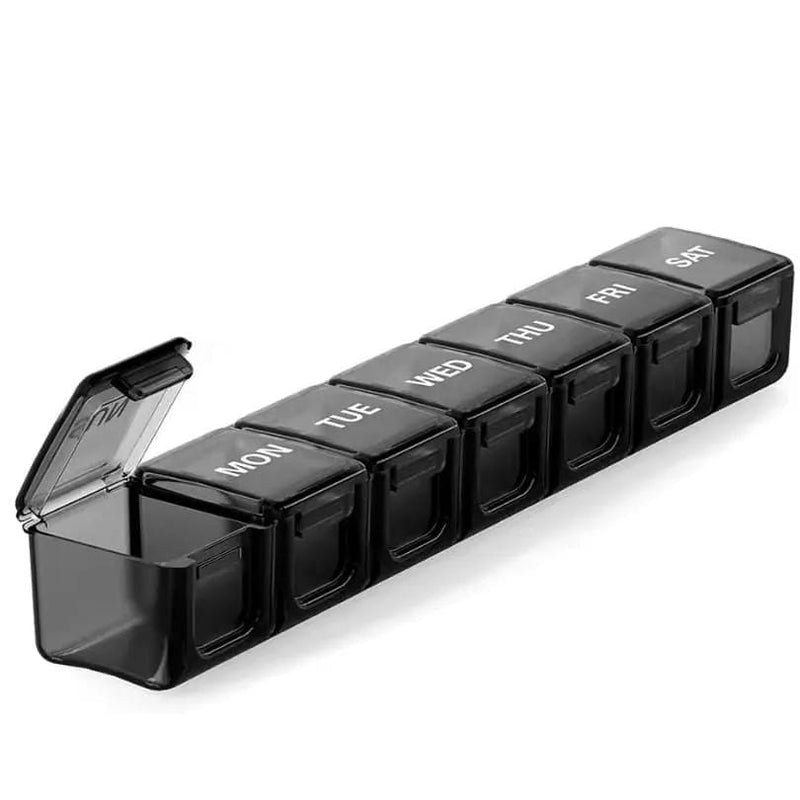 9eight5 Tools & Models Daily Pill Box (Black) Seven Day Pill Box Weekly Organizer Portable