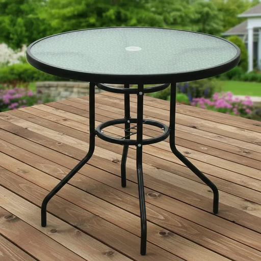 80CM Quality Tempered Glass Round Garden Table by dealonline.co.nz