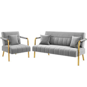 Velvet Upholstered Sofa Couch + Accent Armchair Lounge Chair by Yaheetech