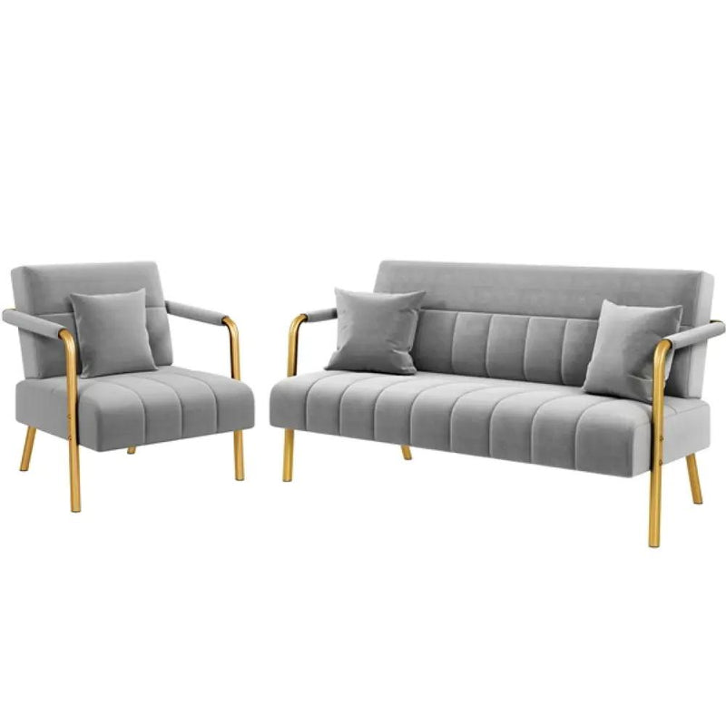 Velvet Upholstered Sofa Couch + Accent Armchair Lounge Chair by Yaheetech