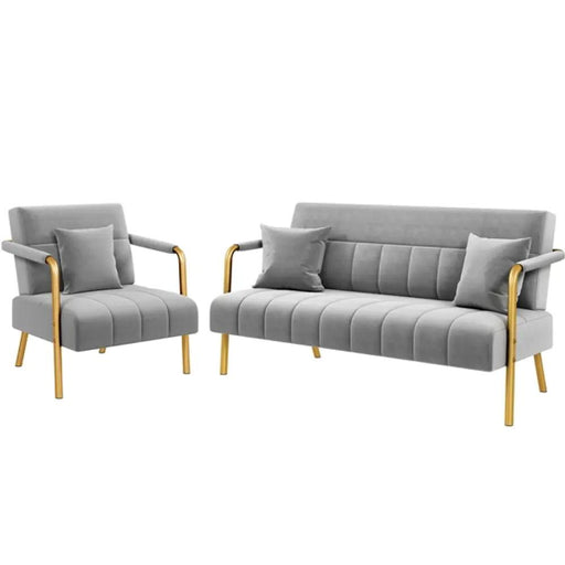 Velvet Upholstered Sofa Couch + Accent Armchair Lounge Chair by Yaheetech