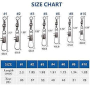 Size chart for Bulk Barrel Swivel With Interlock 4/0 100pk showing dimensions and test ratings.