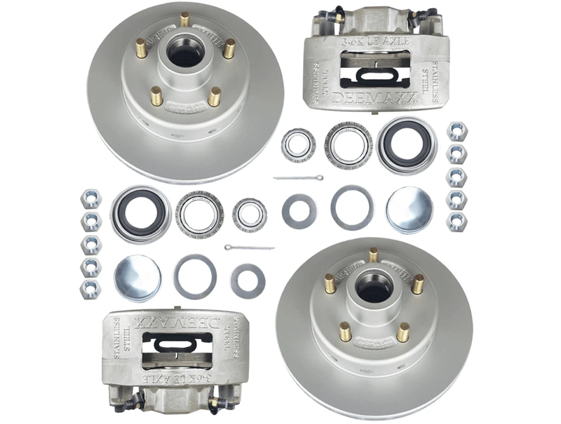 DMX D/B Hub kit + gold calps 1750KG 5X41/2 components including brake calipers and hardware.