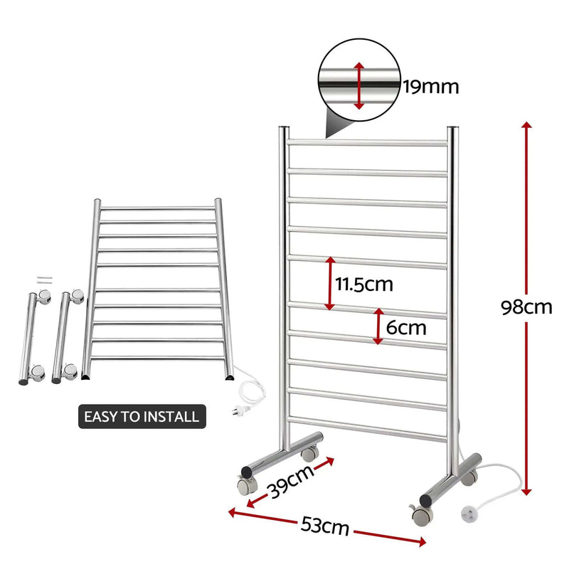 SportZone.co.nz Home & Garden > Bathroom Accessories > Towel Racks & Holders Devanti 10-Bar Freestanding Heated Towel Rail 3-5 Mins Fast Heating Electric Towel Warmer for Bathroom Winter Drying Stainless Steel Plug In 100W Devanti 10-Bar Freestanding Heated Towel Rail 3-5 Mins Fast Heating Electric Towel Warmer for Bathroom Winter Drying Stainless Steel Plug In 100W
