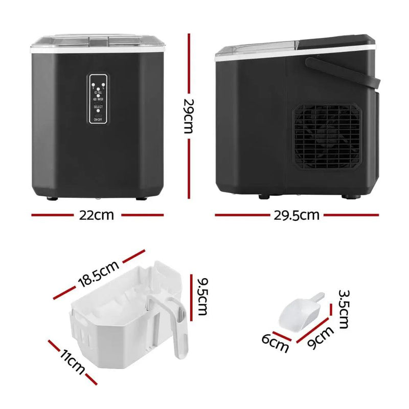 Devanti 12kg Ice Maker Machine 1.3L w/Scoop Holder Black by SportZone.co.nz