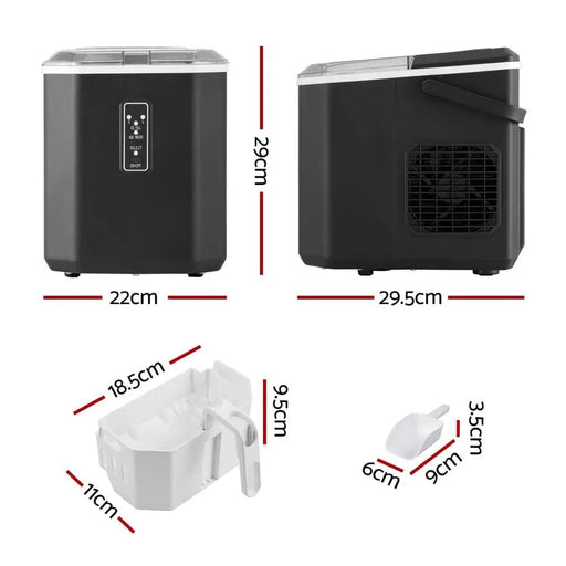 Devanti 12kg Ice Maker Machine 1.3L w/Scoop Holder Black by SportZone.co.nz