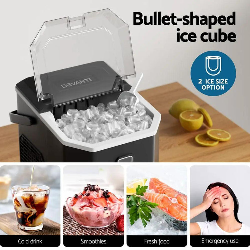 Devanti 12kg Ice Maker Machine 1.3L w/Scoop Holder Black by SportZone.co.nz