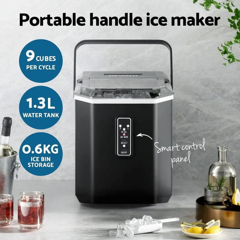 Devanti 12kg Ice Maker Machine 1.3L w/Scoop Holder Black by SportZone.co.nz