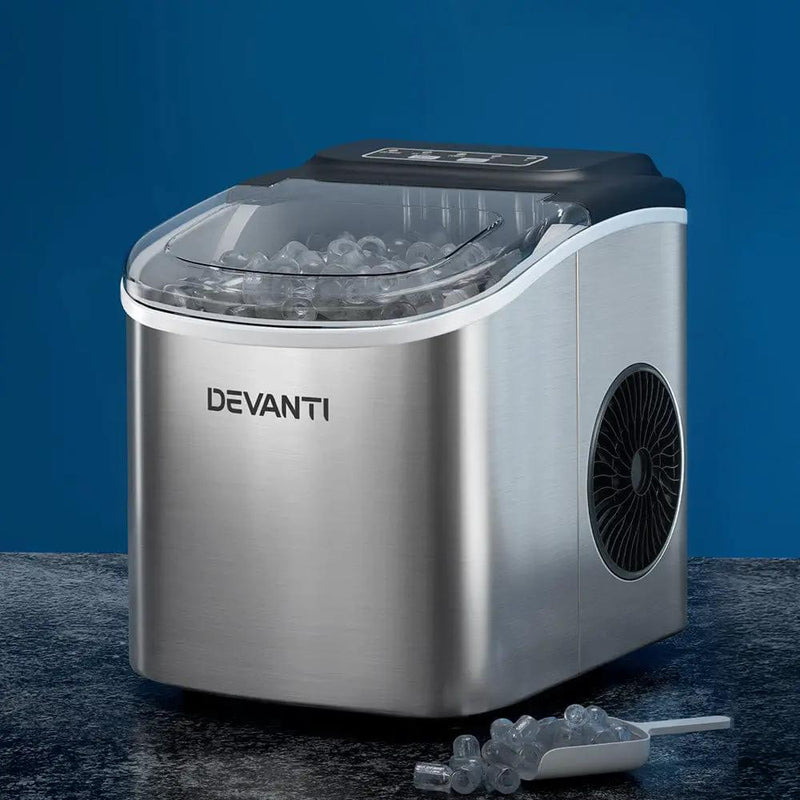 Devanti 12kg Ice Maker Machine w/Self Cleaning Silver by SportZone.co.nz