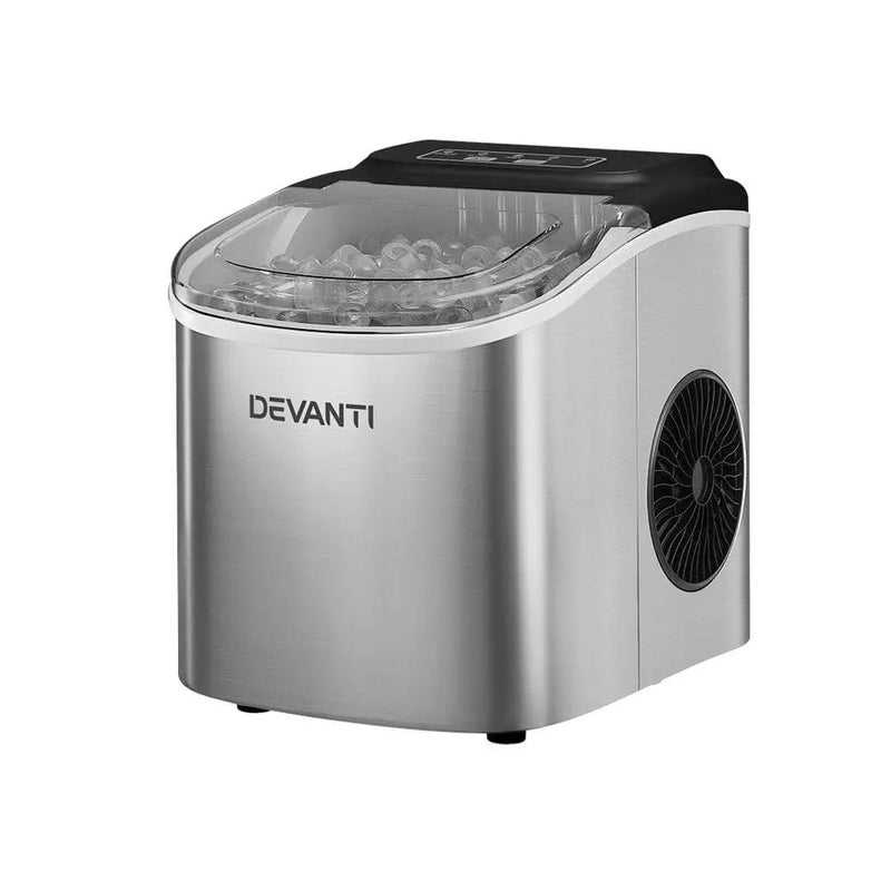 Devanti 12kg Ice Maker Machine w/Self Cleaning Silver by SportZone.co.nz