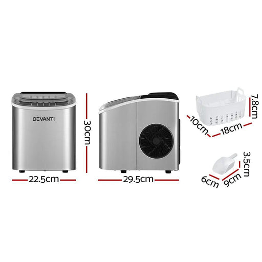 Devanti 12kg Ice Maker Machine w/Self Cleaning Silver by SportZone.co.nz
