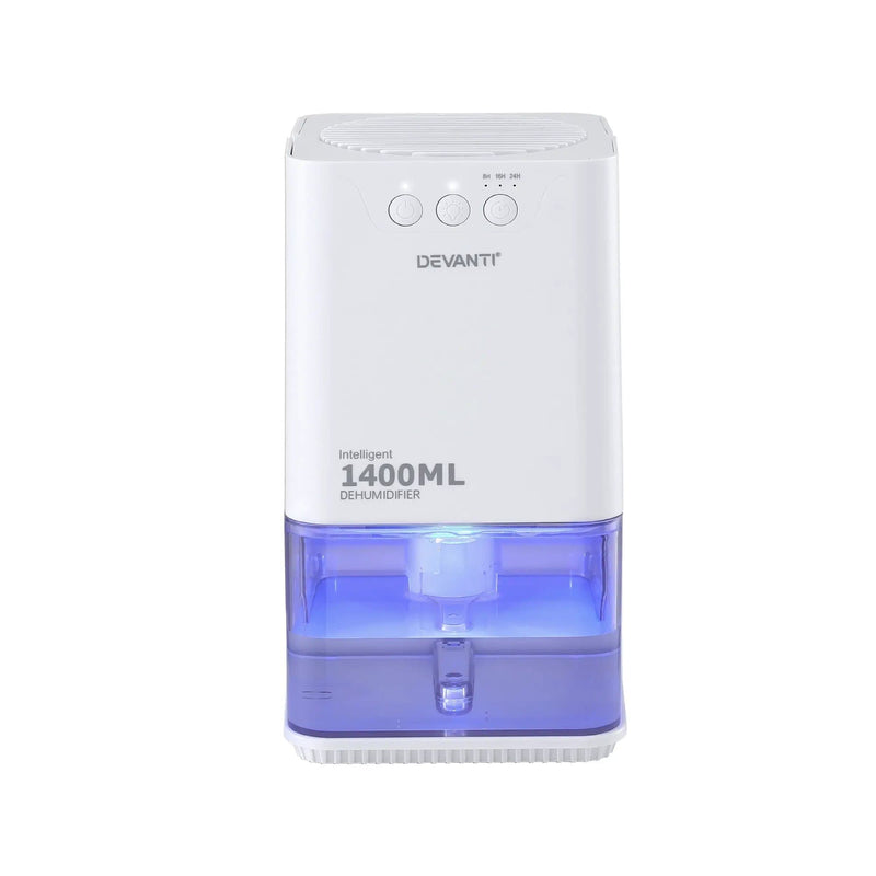 Devanti 1400ML Portable Dehumidifier Quiet Sleep Mode Timer Auto Off Bedroom White by SportZone.co.nz