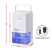 Devanti 1400ML Portable Dehumidifier Quiet Sleep Mode Timer Auto Off Bedroom White by SportZone.co.nz
