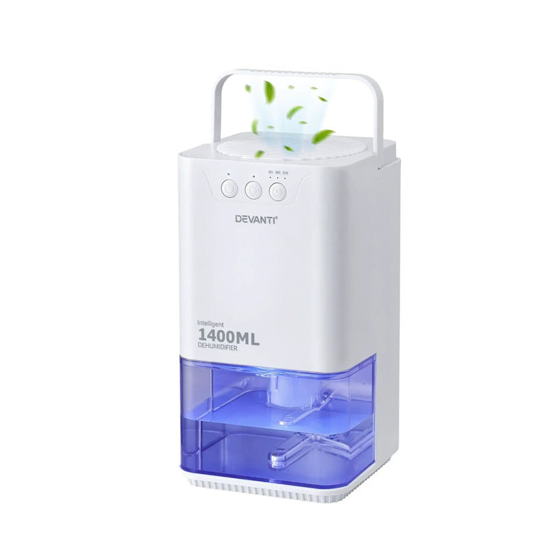 Devanti 1400ML Portable Dehumidifier Quiet Sleep Mode Timer Auto Off Bedroom White by SportZone.co.nz