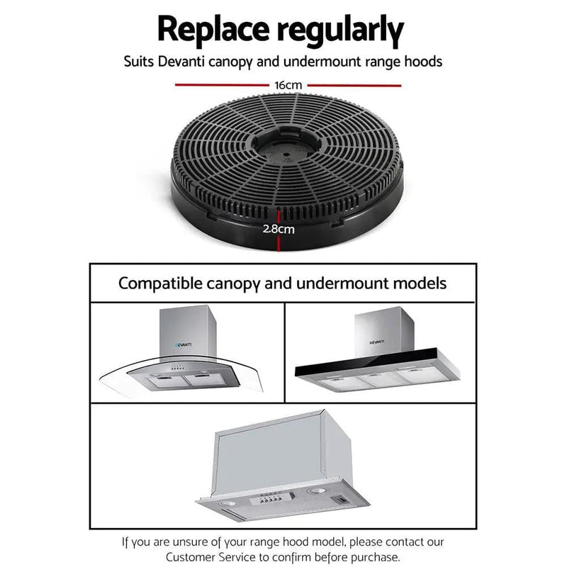 SportZone.co.nz Appliances > Kitchen Appliances > Cooking Ranges Devanti 16cm Range Hood Carbon Charcoal Filters Replacement X2 Devanti 16cm Range Hood Carbon Charcoal Filters Replacement X2