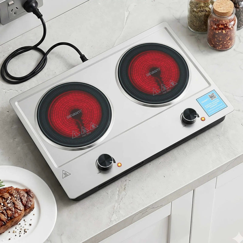SportZone.co.nz Appliances > Kitchen Appliances > Cooktops & Stoves Devanti 2 Hobs Ceramic Cooktop Electric Hot Plate Infrared Knob Control 2400W Devanti 2 Hobs Ceramic Cooktop Electric Hot Plate Infrared Knob Control 2400W