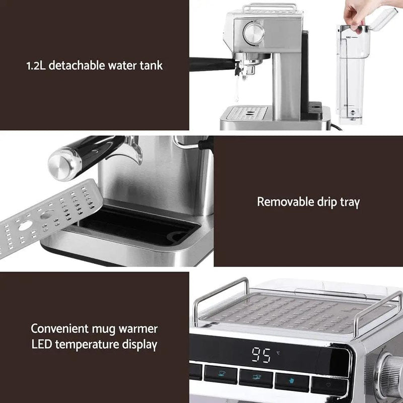 Devanti 20 Bar Coffee Machine Espresso Cafe Maker by SportZone.co.nz